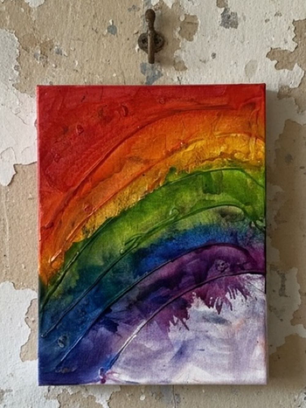 “Luminance,” Handcrafted Vibrant Rainbow Abstract Crayon Media Canvas Wall Art